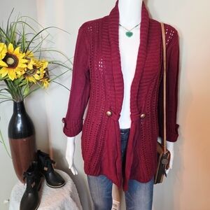 Anthropologie Debbie Morgan Deep Red Cardigan Sweater